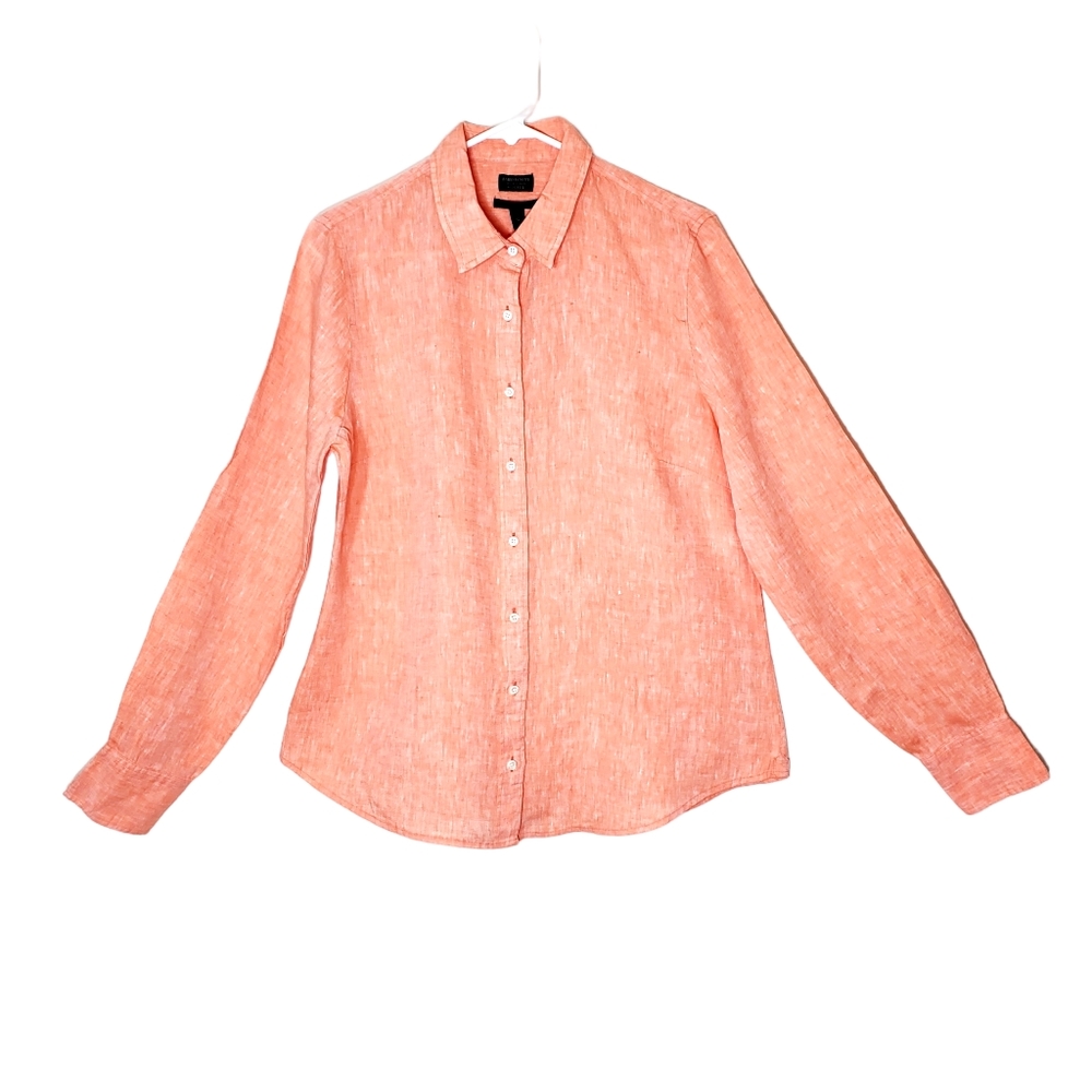 Women's Coral Button-Down Linen Shirt